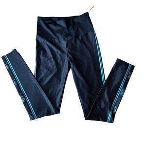 Goldsheep Leggings Blue Striped Retro Women's Size Medium Athletic Athleisure‎
